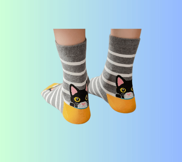 A Chaussettes rayées gris et blanc Chat Cœur 