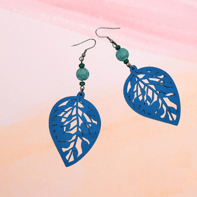 C Boucles d'Oreille Feuille Bleue
