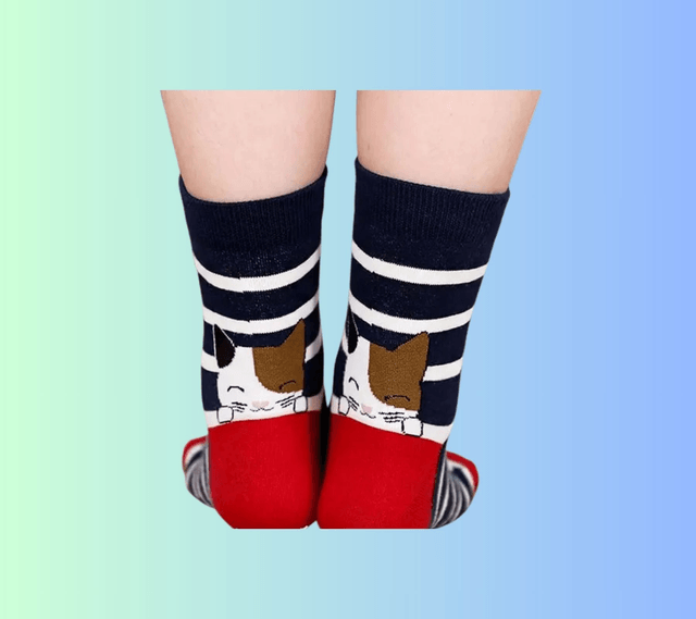 A Chaussettes rayées marine et blanc Chat Cœur