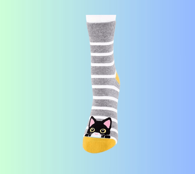 A Chaussettes rayées gris et blanc Chat Cœur 