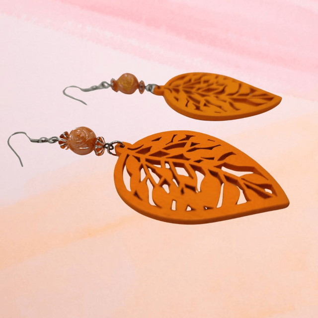 C Boucles d'Oreille Feuille Orange