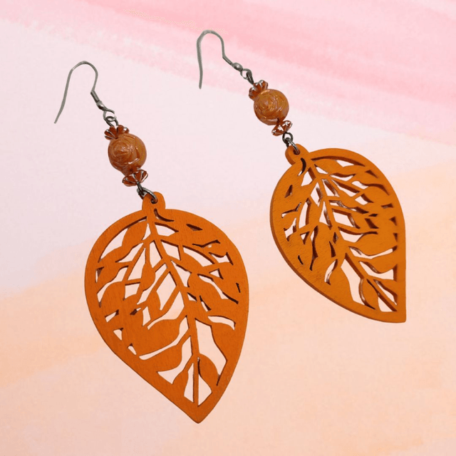 C Boucles d'Oreille Feuille Orange