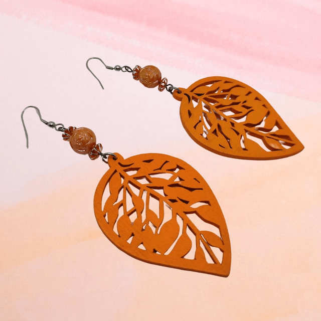 C Boucles d'Oreille Feuille Orange
