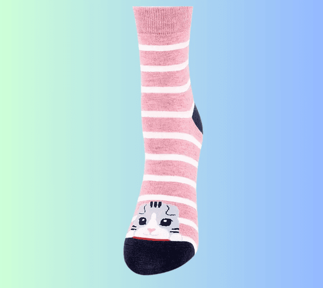 A Chaussettes rayées rose et blanc Chat Cœur