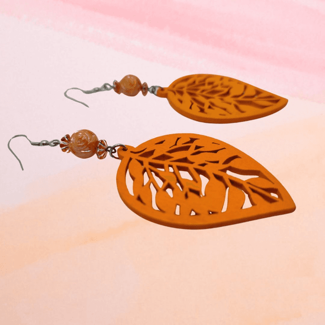 C Boucles d&#039;Oreille Feuille Orange